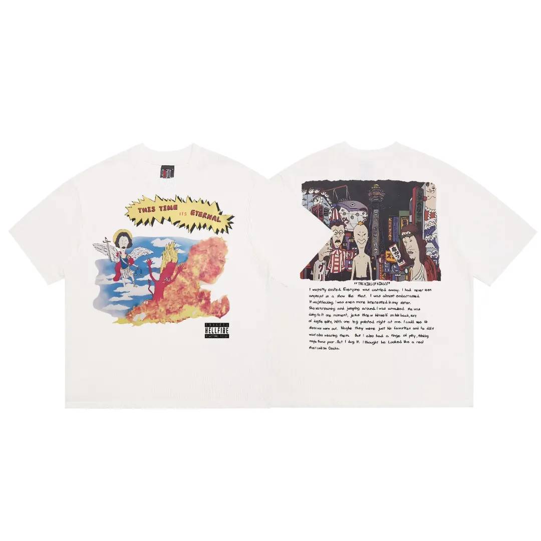 Saint Michael's spoof cartoon character TEE print distressed retro Vintage loose short-sleeved half-sleeved top. Directly sprayed with digital white ink. The fabric is breathable and the pattern is three-dimensional and clear. Fabric: Double yarn 240g Style number: S919 Size: S-M-L-XL Color: White Price: P110